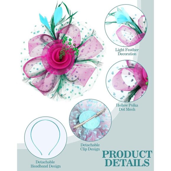 12 Pcs Women Fascinators Mesh Faux Feather Flower Hair Clips for Party Weddings main image 4